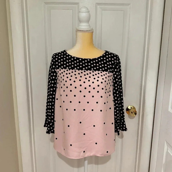 Talbots Black & Pink Polka Dot Blouse - Picture 1 of 5
